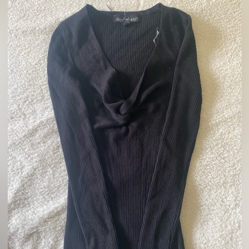 NWT Derek Heart V Neck Long Sleeve Black Small Women Bodycon Dress - Picture 9 of 11